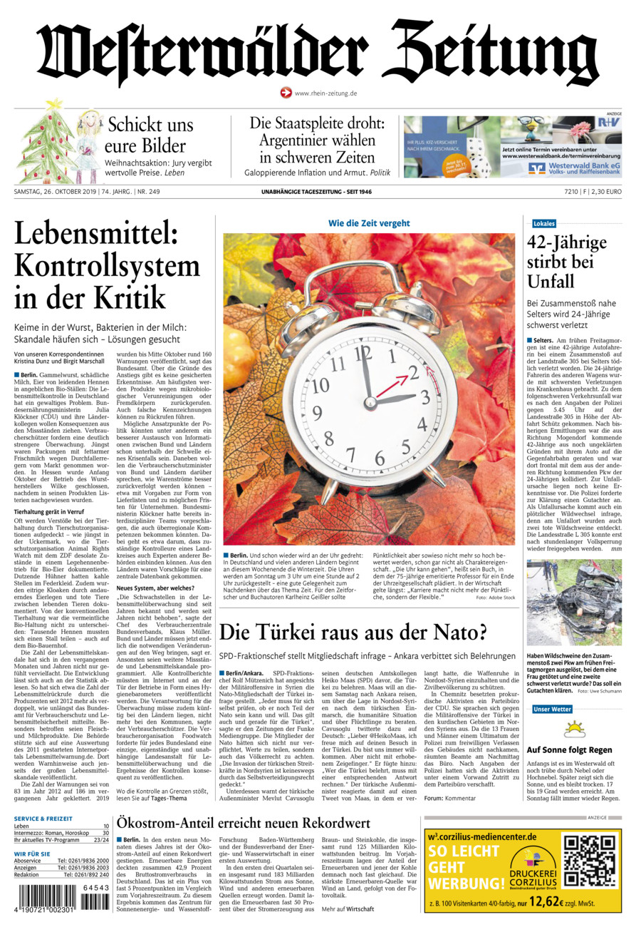 Westerwälder Zeitung vom Samstag, 26.10.2019