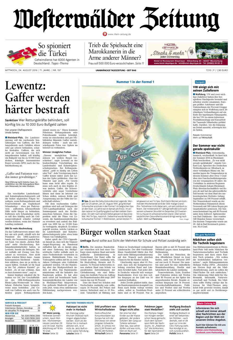 Westerwälder Zeitung vom Mittwoch, 24.08.2016