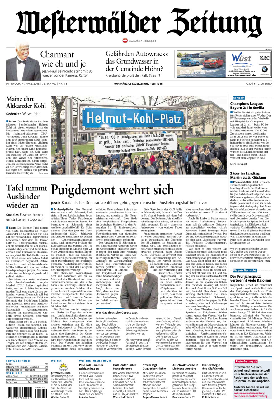 Westerwälder Zeitung vom Mittwoch, 04.04.2018