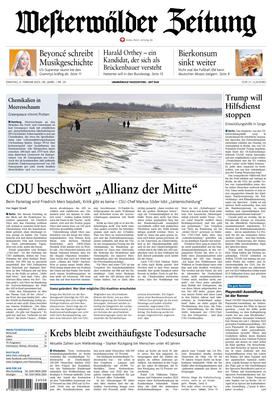 Westerwälder Zeitung vom Dienstag, 04.02.2025