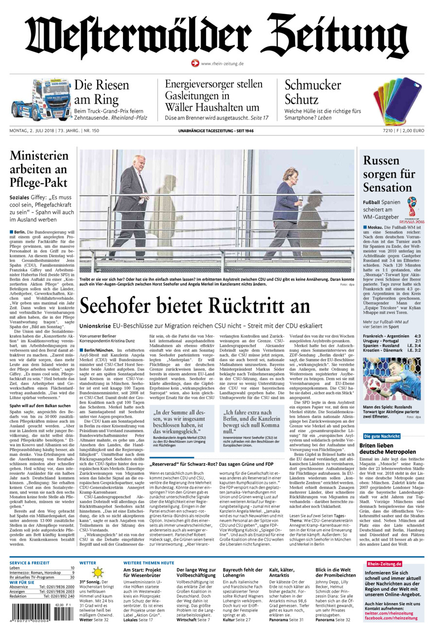 Westerwälder Zeitung vom Montag, 02.07.2018