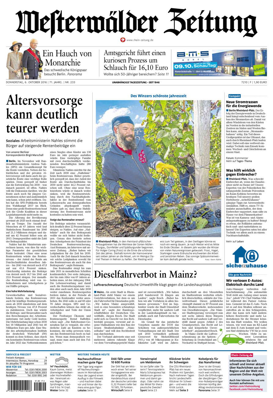 Westerwälder Zeitung vom Donnerstag, 06.10.2016