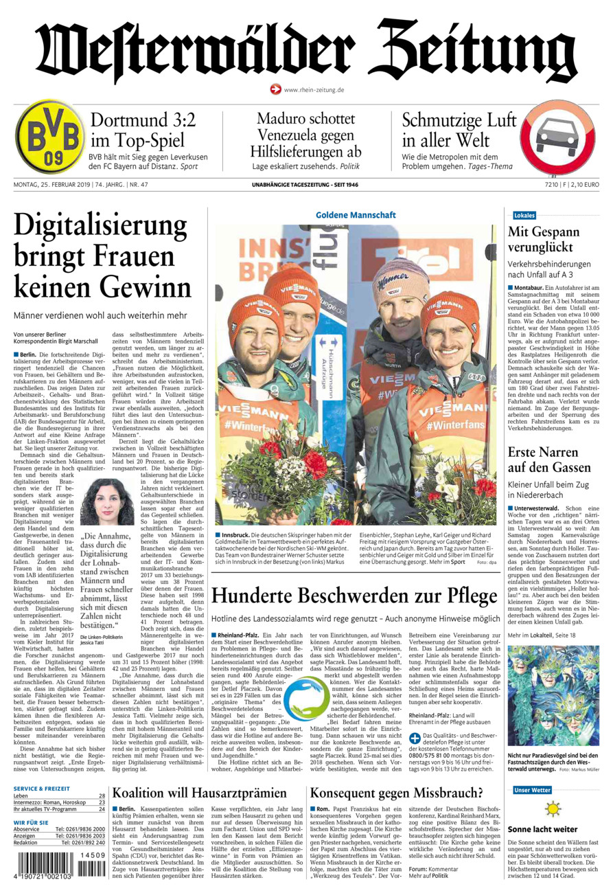 Westerwälder Zeitung vom Montag, 25.02.2019