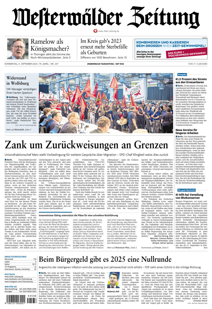 Westerwälder Zeitung vom Donnerstag, 05.09.2024