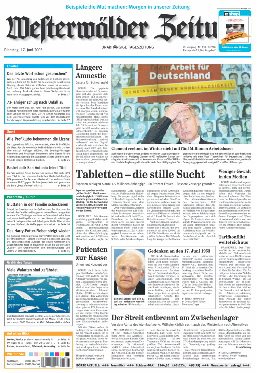 Westerwälder Zeitung vom Dienstag, 17.06.2003