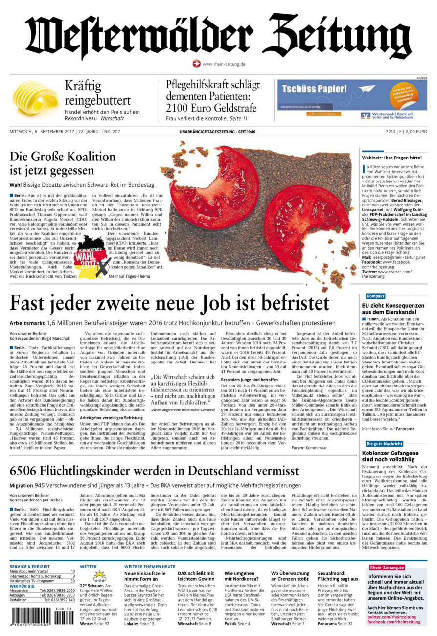 Westerwälder Zeitung vom Mittwoch, 06.09.2017