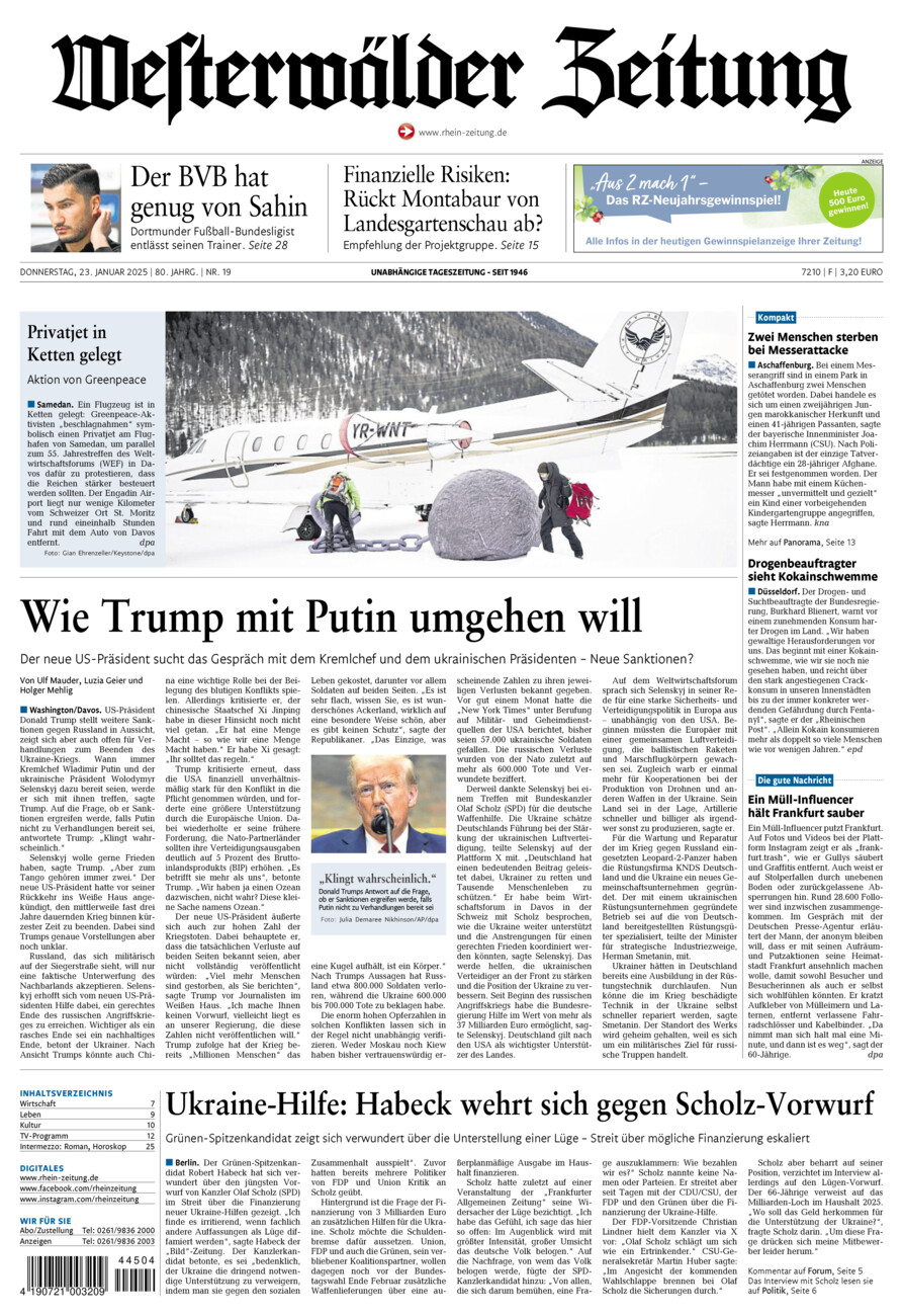 Westerwälder Zeitung vom Donnerstag, 23.01.2025