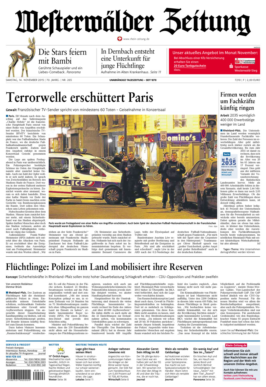 Westerwälder Zeitung vom Samstag, 14.11.2015
