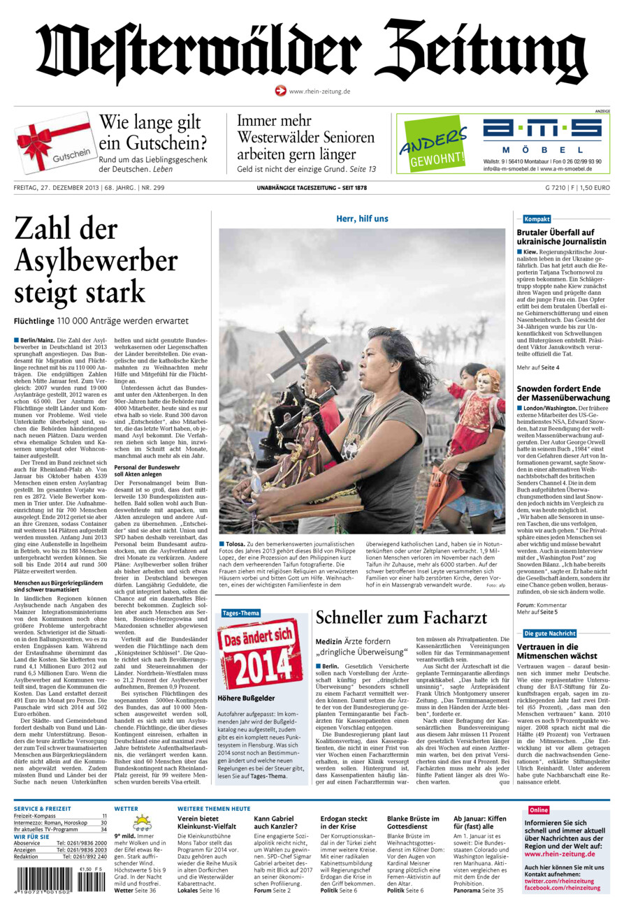 Westerwälder Zeitung vom Freitag, 27.12.2013