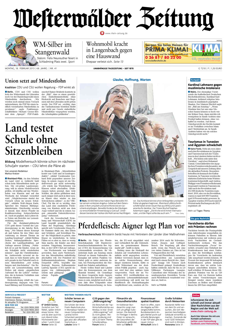 Westerwälder Zeitung vom Montag, 18.02.2013
