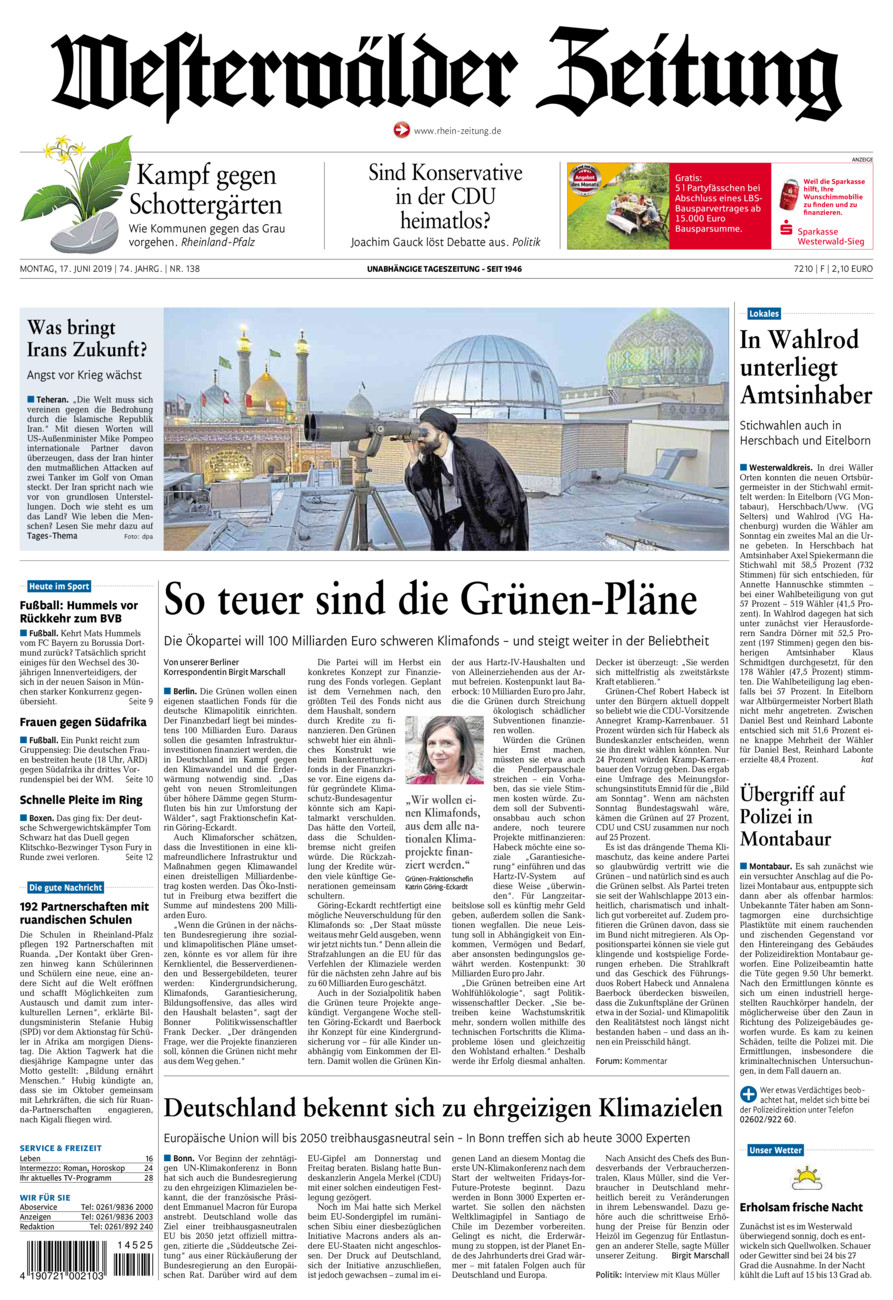 Westerwälder Zeitung vom Montag, 17.06.2019