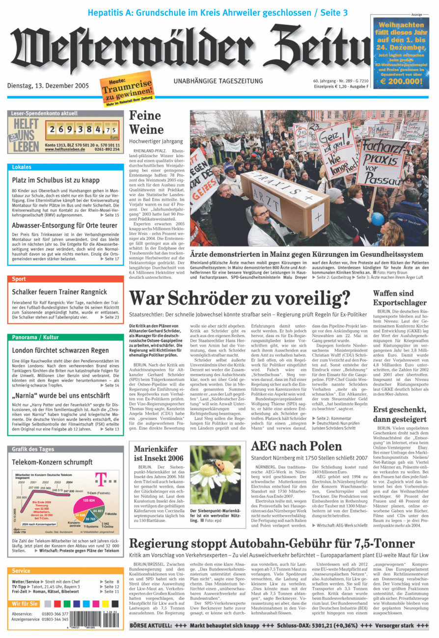 Westerwälder Zeitung vom Dienstag, 13.12.2005