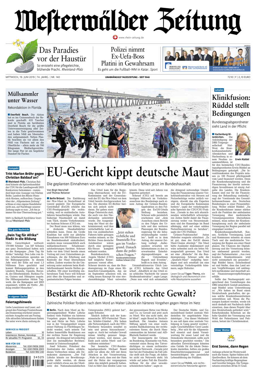Westerwälder Zeitung vom Mittwoch, 19.06.2019