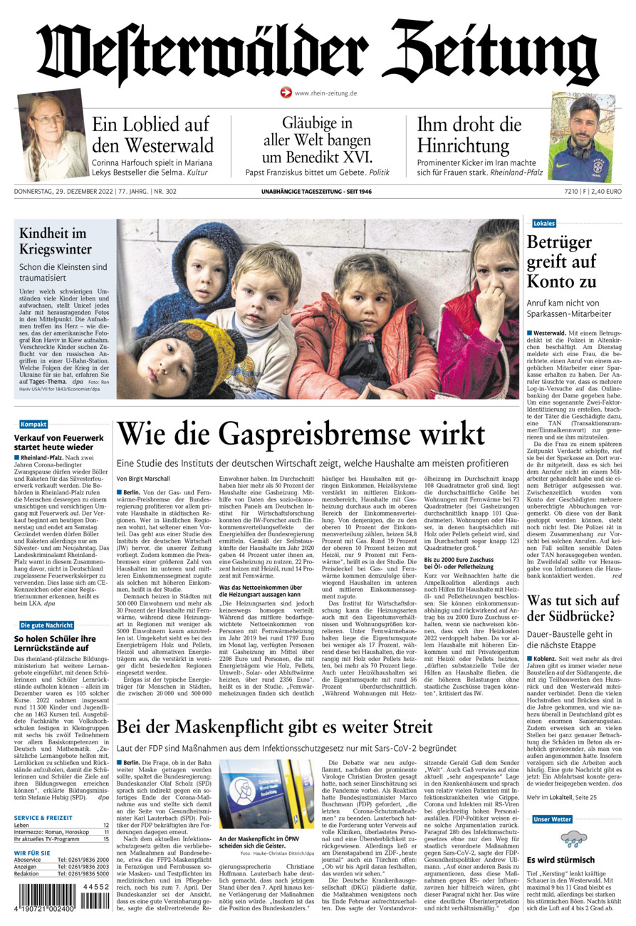 Westerwälder Zeitung vom Donnerstag, 29.12.2022