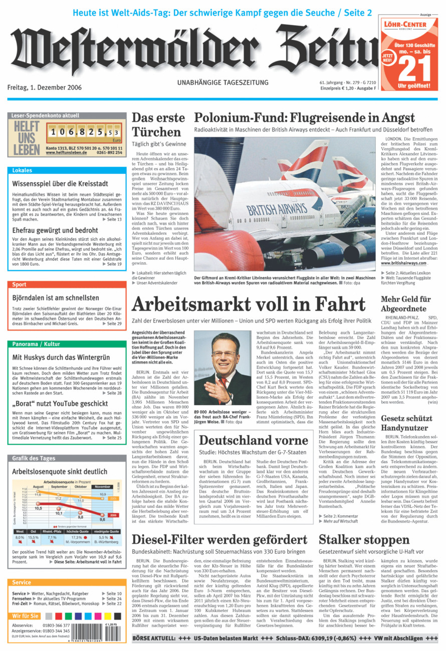 Westerwälder Zeitung vom Freitag, 01.12.2006