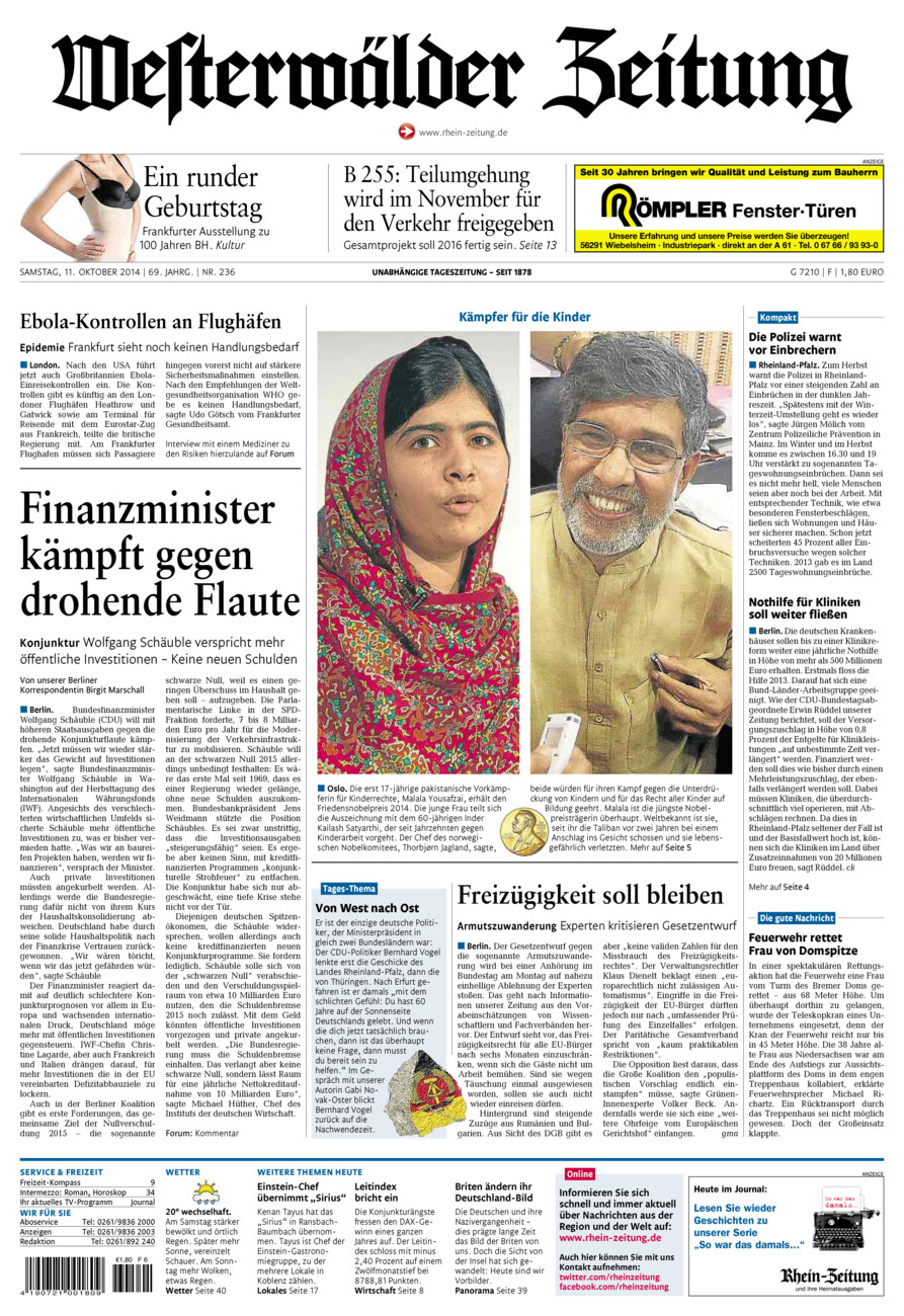 Westerwälder Zeitung vom Samstag, 11.10.2014