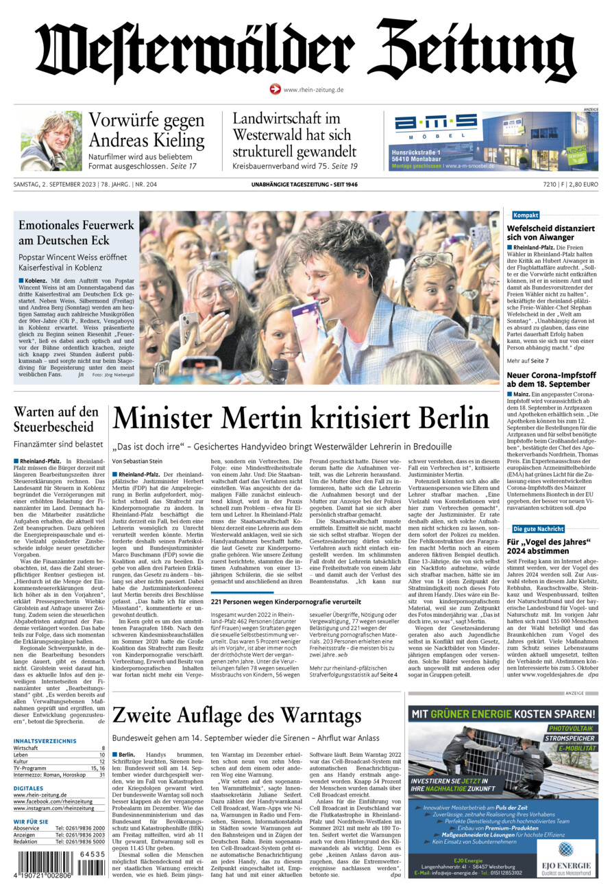 Westerwälder Zeitung vom Samstag, 02.09.2023
