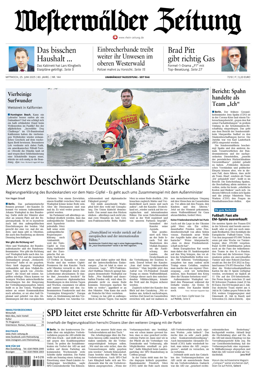 Westerwälder Zeitung vom Mittwoch, 25.06.2025