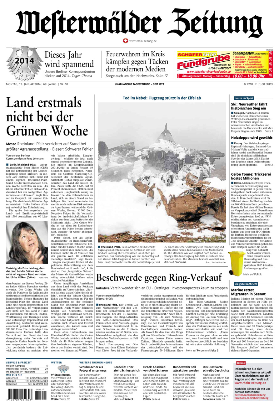 Westerwälder Zeitung vom Montag, 13.01.2014
