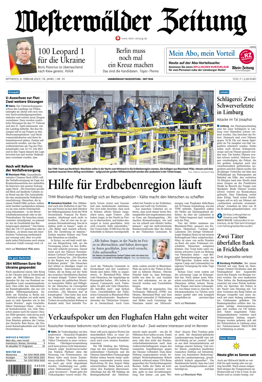Westerwälder Zeitung vom Mittwoch, 08.02.2023