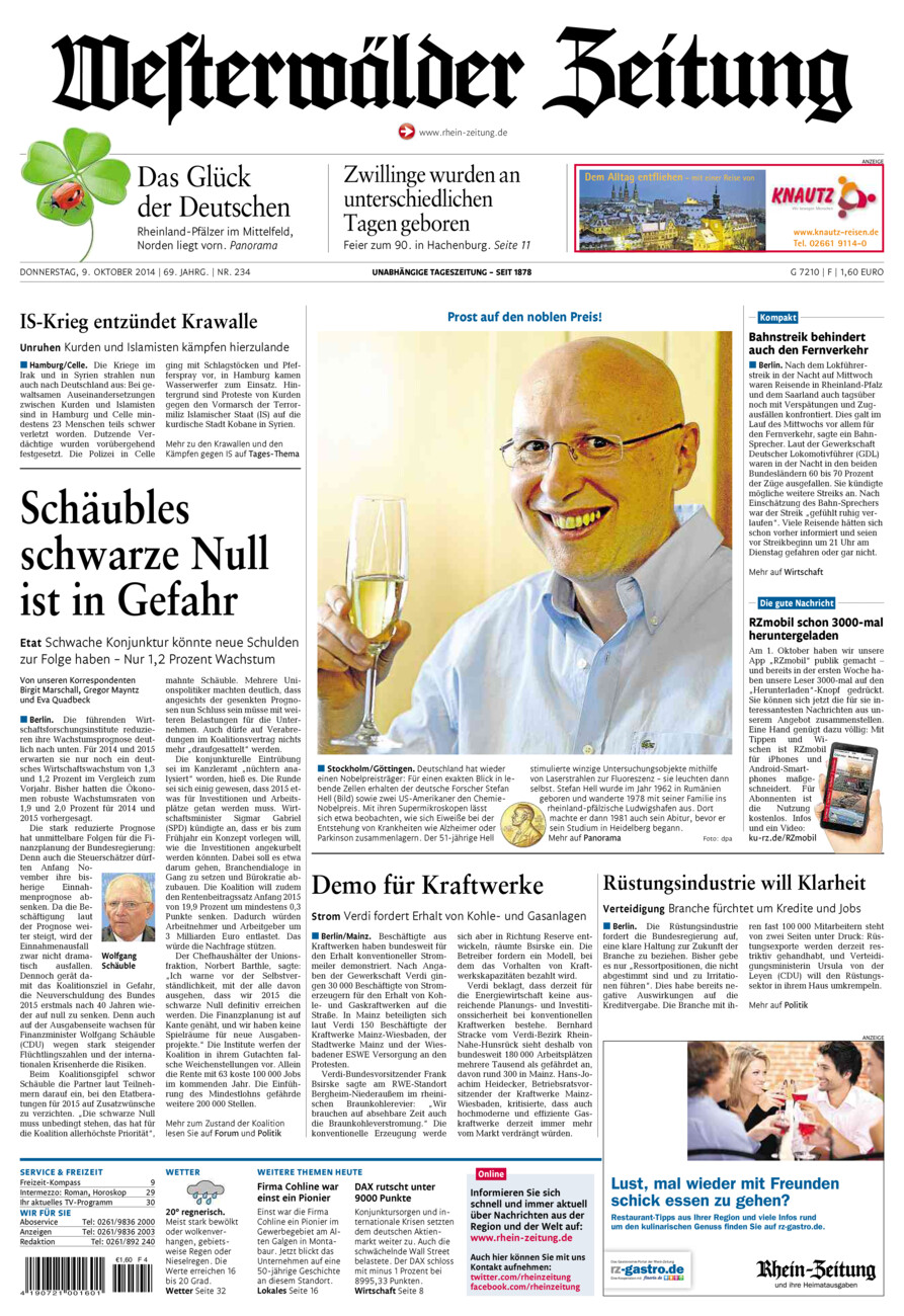 Westerwälder Zeitung vom Donnerstag, 09.10.2014