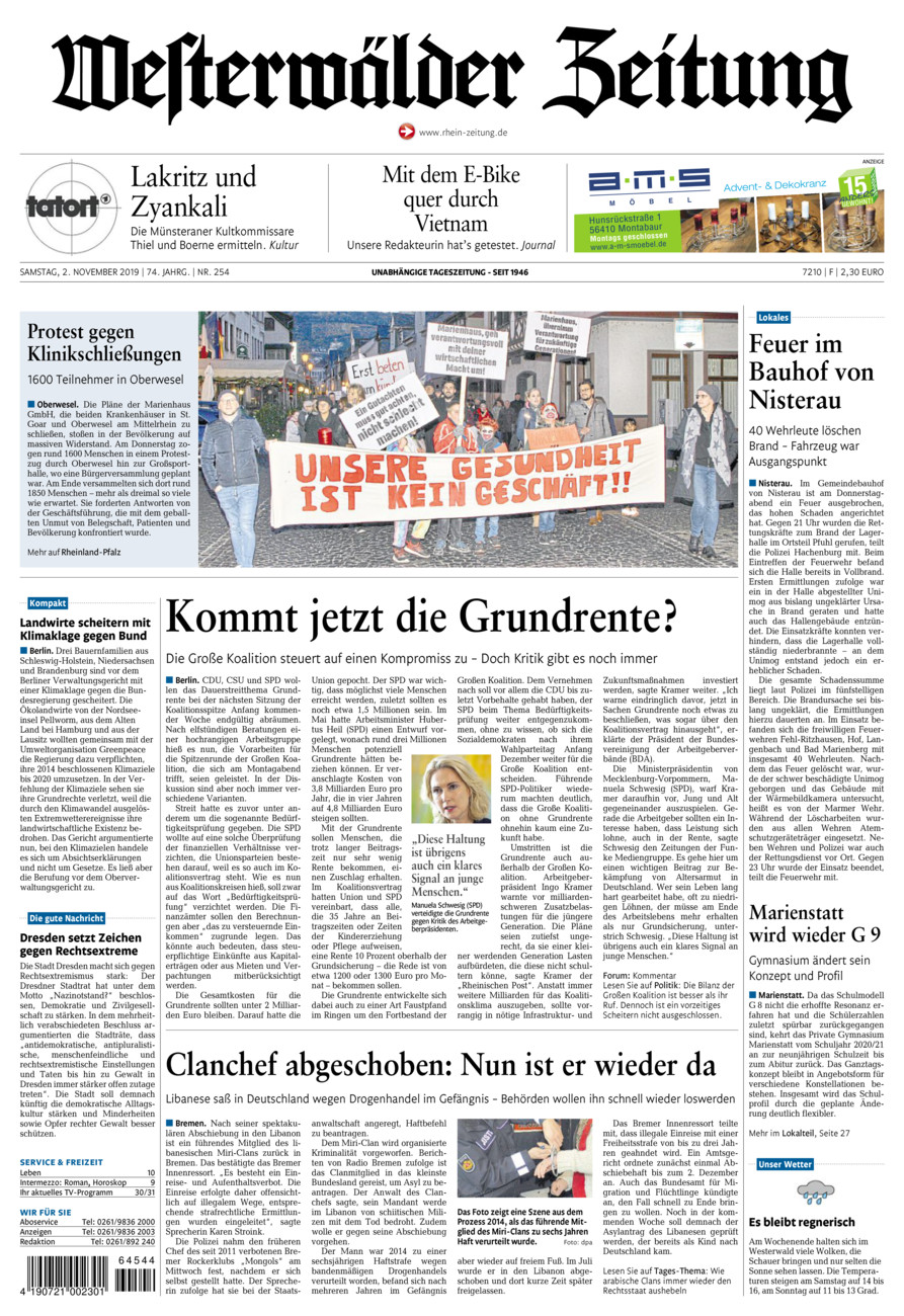 Westerwälder Zeitung vom Samstag, 02.11.2019