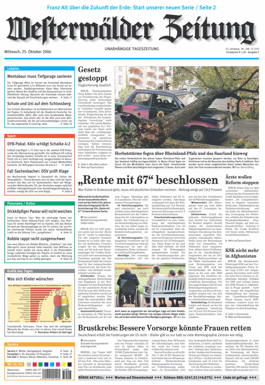Westerwälder Zeitung vom Mittwoch, 25.10.2006
