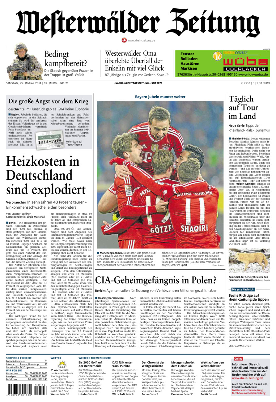 Westerwälder Zeitung vom Samstag, 25.01.2014