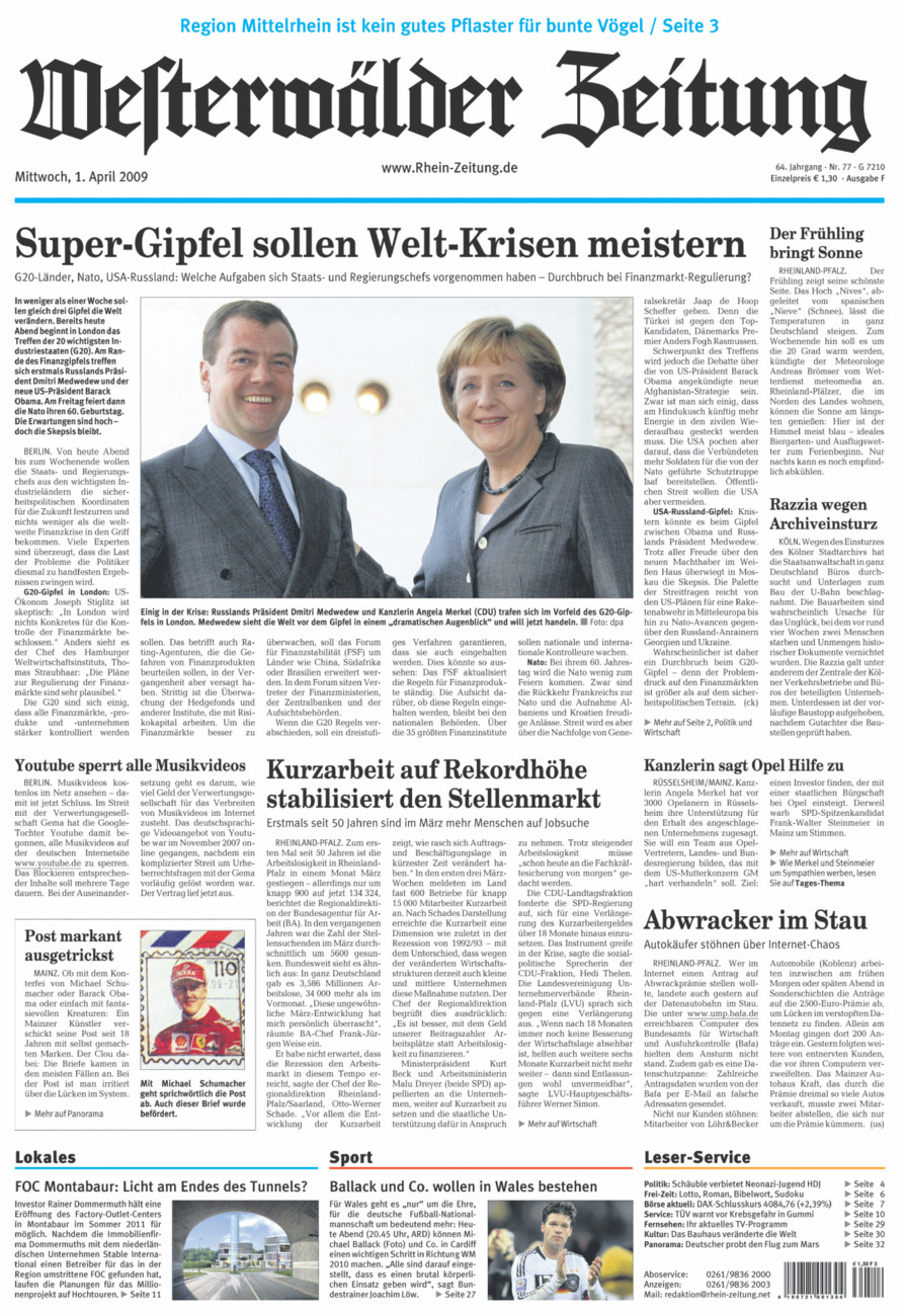Westerwälder Zeitung vom Mittwoch, 01.04.2009