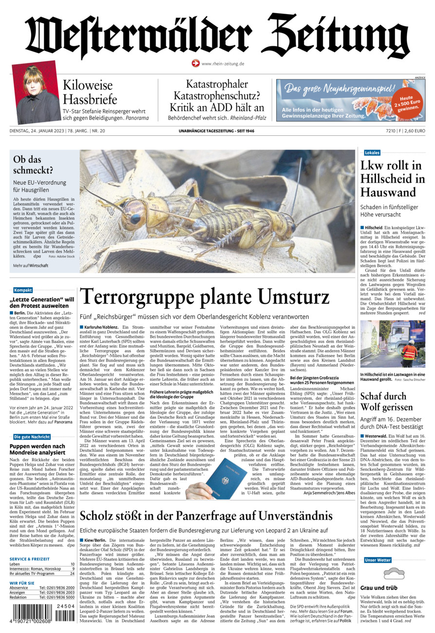 Westerwälder Zeitung vom Dienstag, 24.01.2023