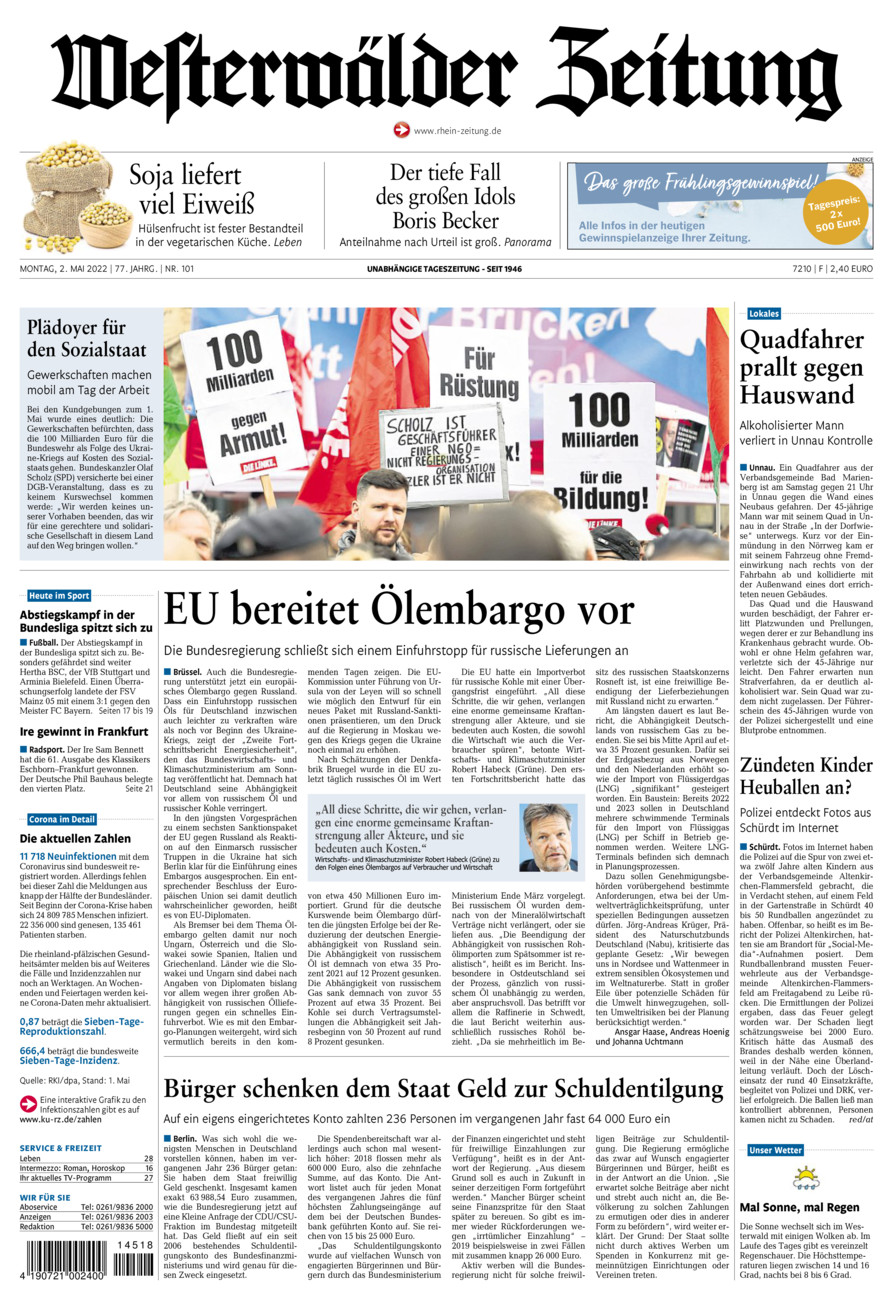 Westerwälder Zeitung vom Montag, 02.05.2022