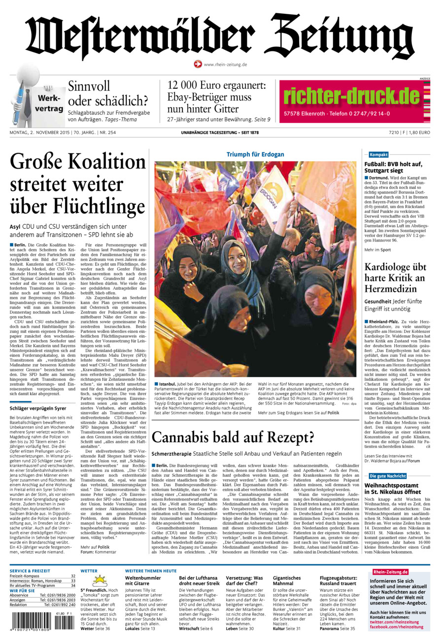 Westerwälder Zeitung vom Montag, 02.11.2015
