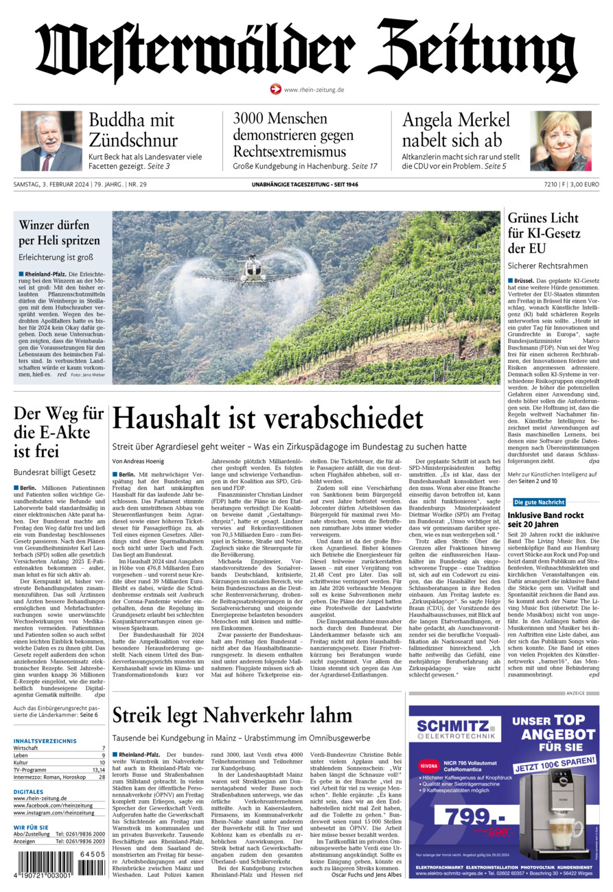 Westerwälder Zeitung vom Samstag, 03.02.2024