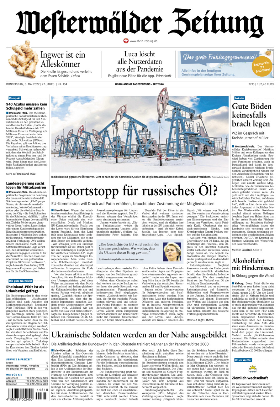 Westerwälder Zeitung vom Donnerstag, 05.05.2022