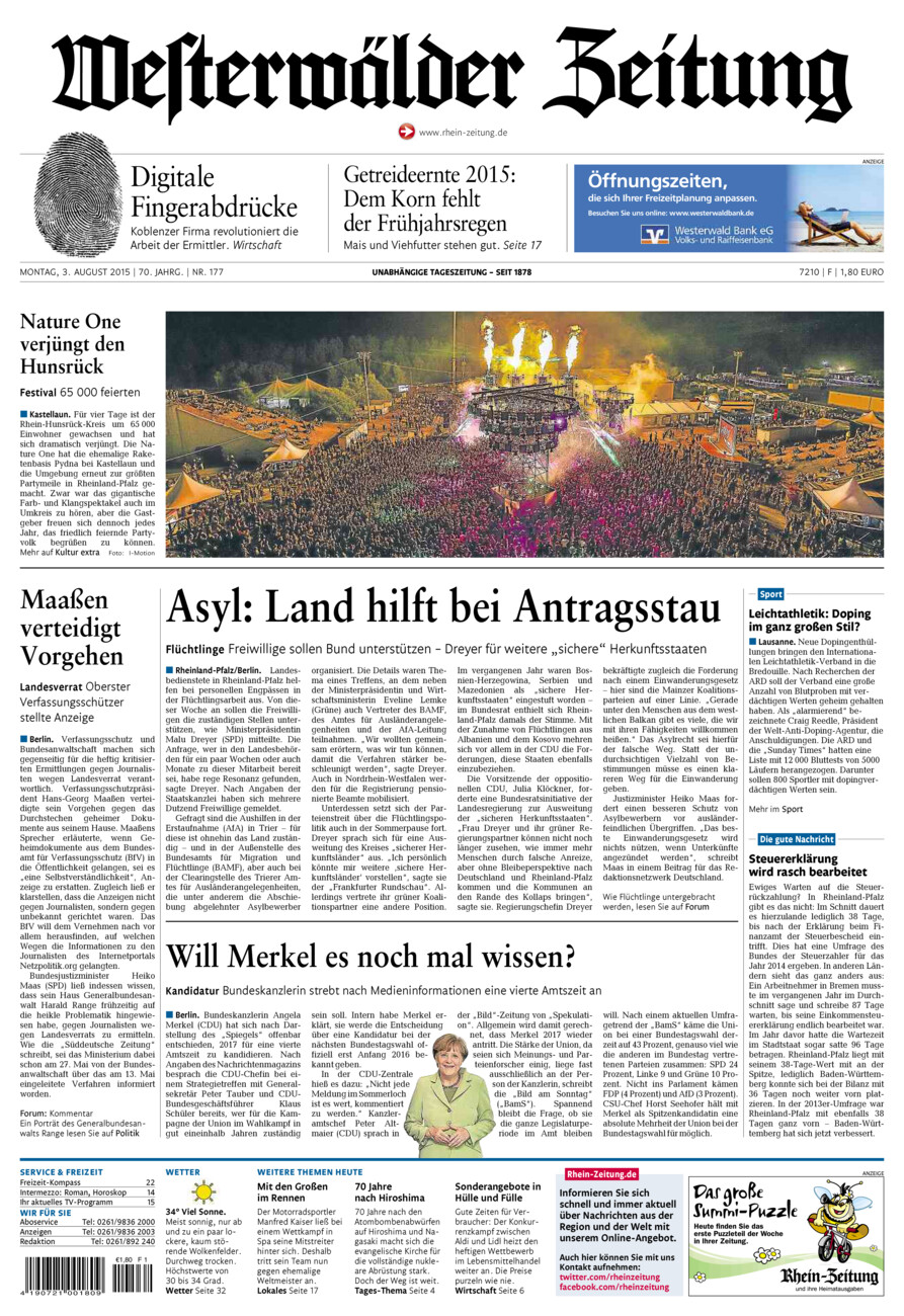 Westerwälder Zeitung vom Montag, 03.08.2015