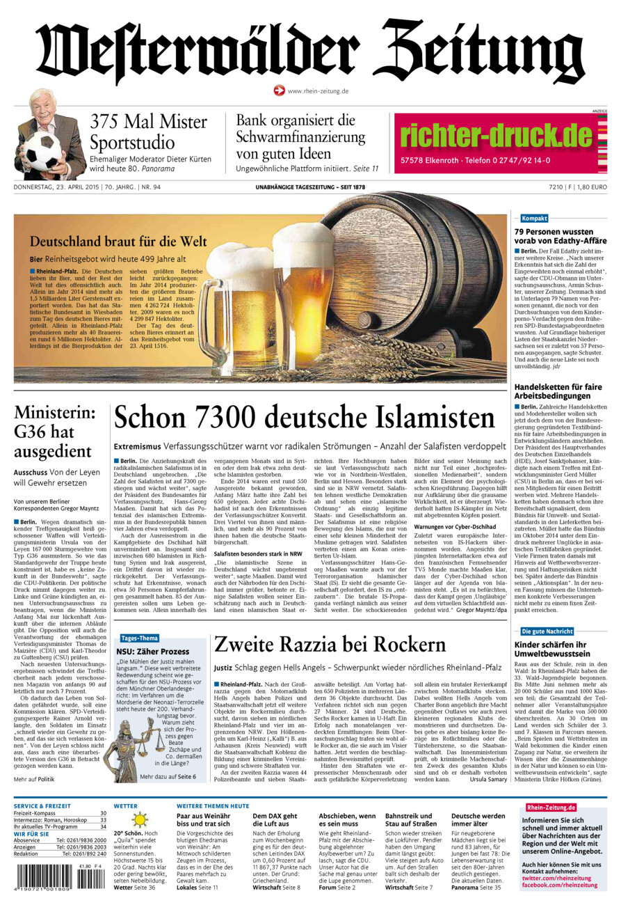 Westerwälder Zeitung vom Donnerstag, 23.04.2015