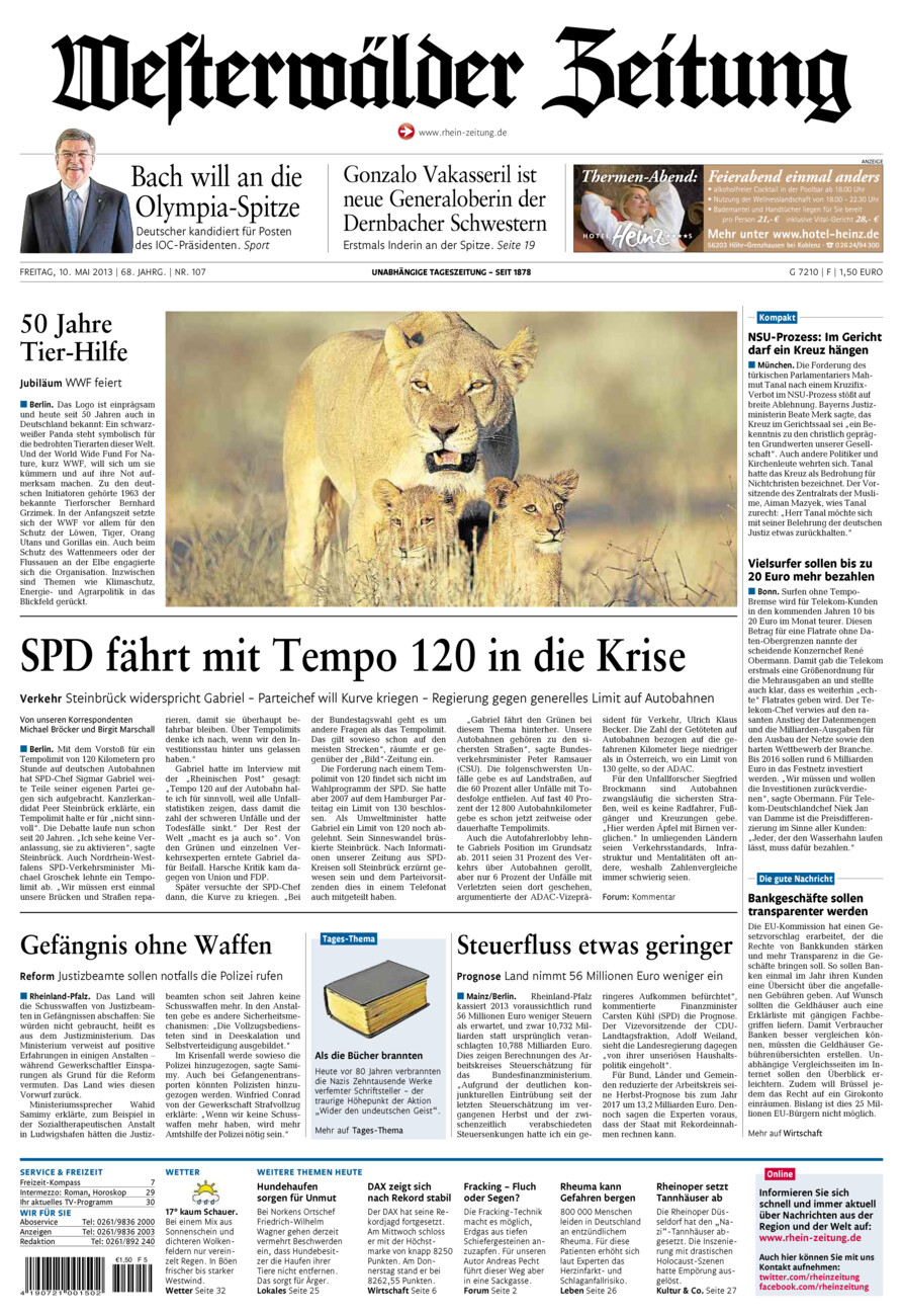Westerwälder Zeitung vom Freitag, 10.05.2013