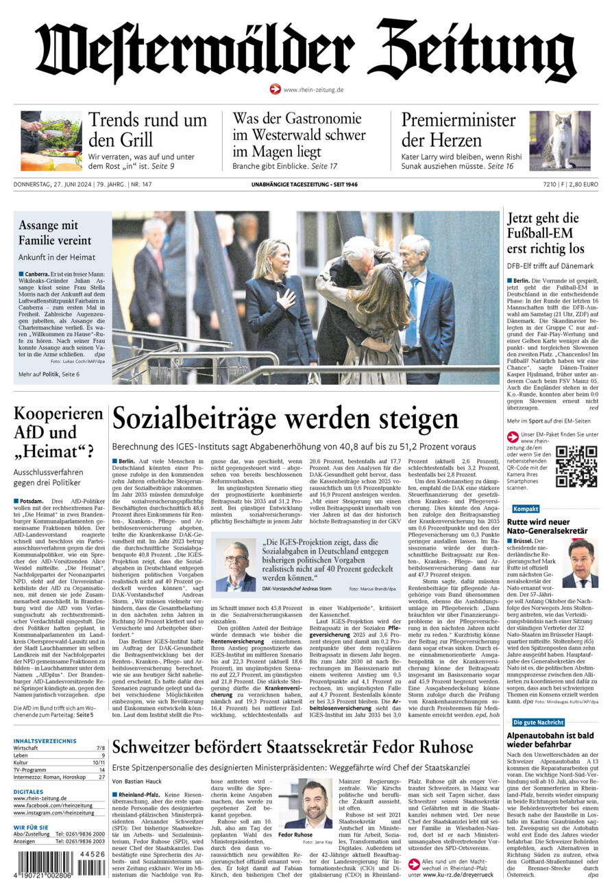 Westerwälder Zeitung vom Donnerstag, 27.06.2024