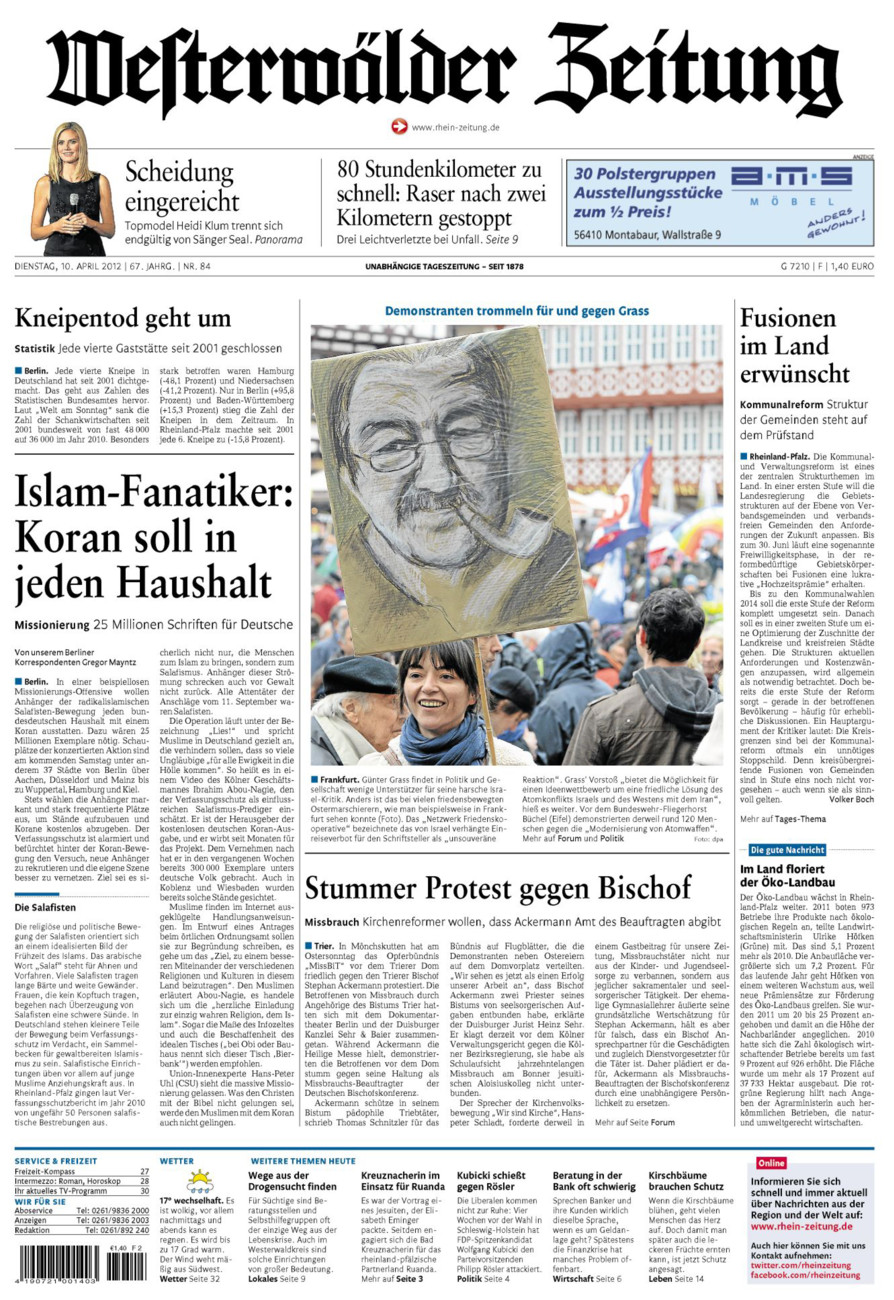 Westerwälder Zeitung vom Dienstag, 10.04.2012