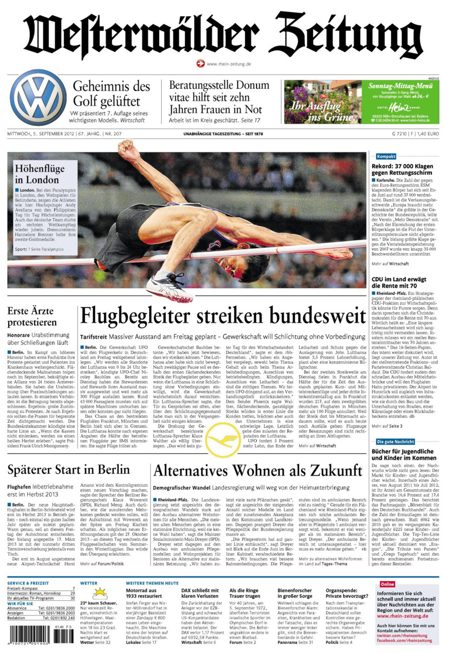 Westerwälder Zeitung vom Mittwoch, 05.09.2012