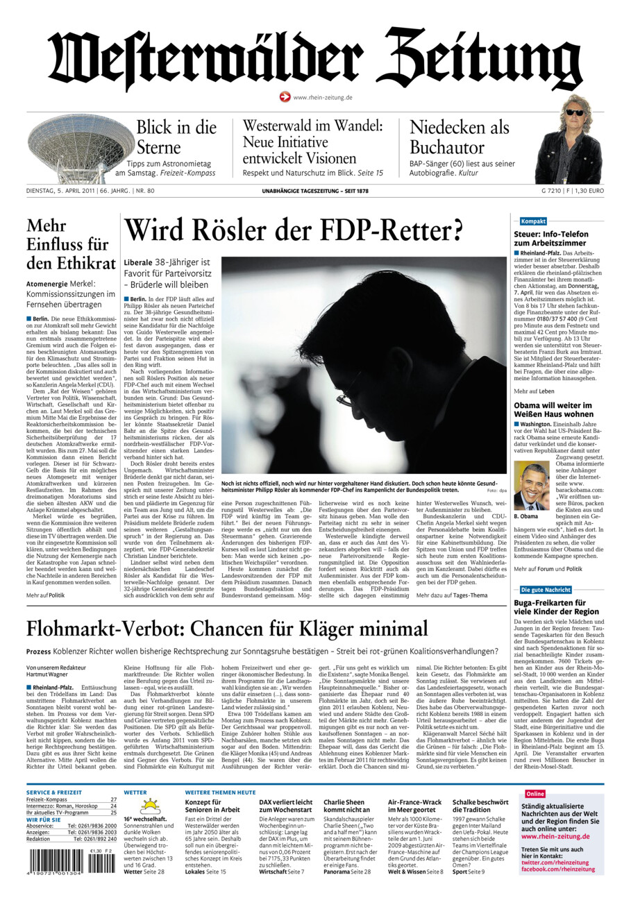 Westerwälder Zeitung vom Dienstag, 05.04.2011