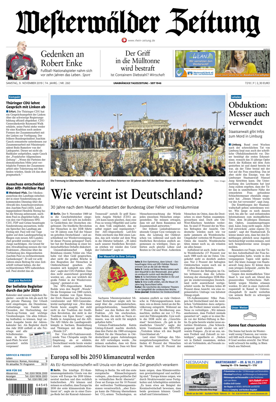 Westerwälder Zeitung vom Samstag, 09.11.2019