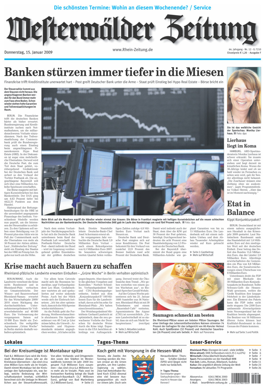 Westerwälder Zeitung vom Donnerstag, 15.01.2009
