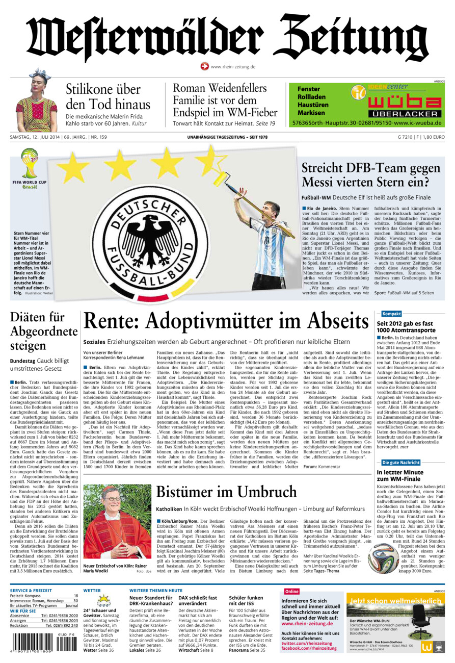 Westerwälder Zeitung vom Samstag, 12.07.2014