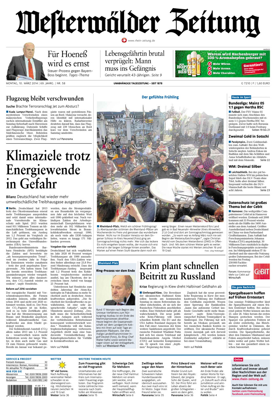 Westerwälder Zeitung vom Montag, 10.03.2014