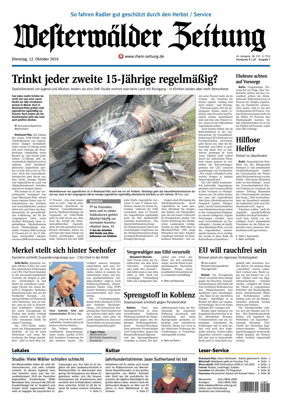 Westerwälder Zeitung vom Dienstag, 12.10.2010