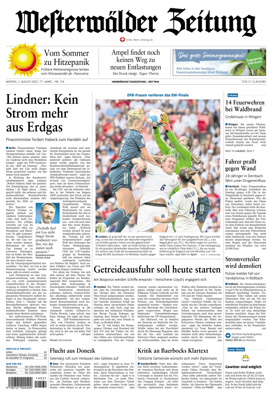 Westerwälder Zeitung vom Montag, 01.08.2022