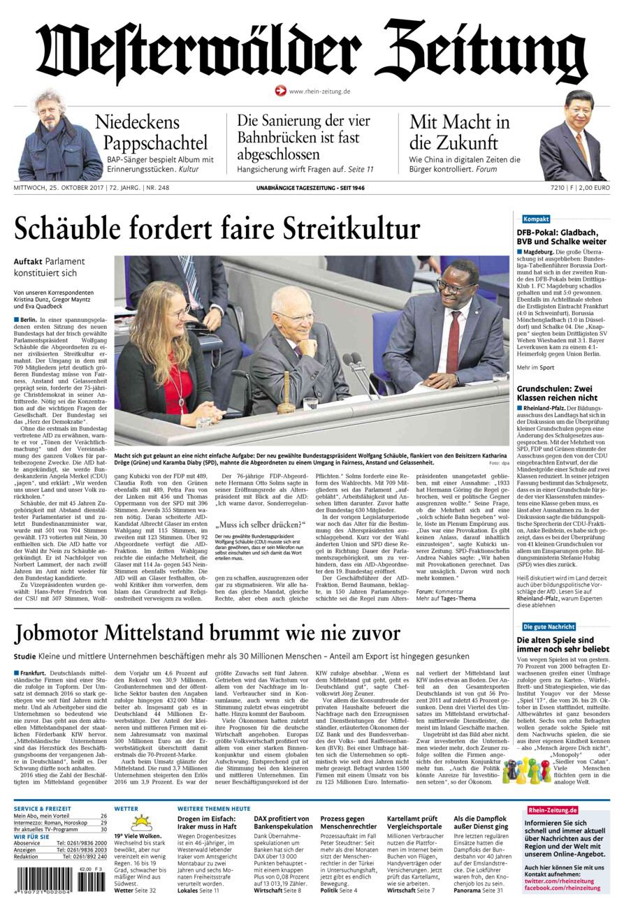 Westerwälder Zeitung vom Mittwoch, 25.10.2017