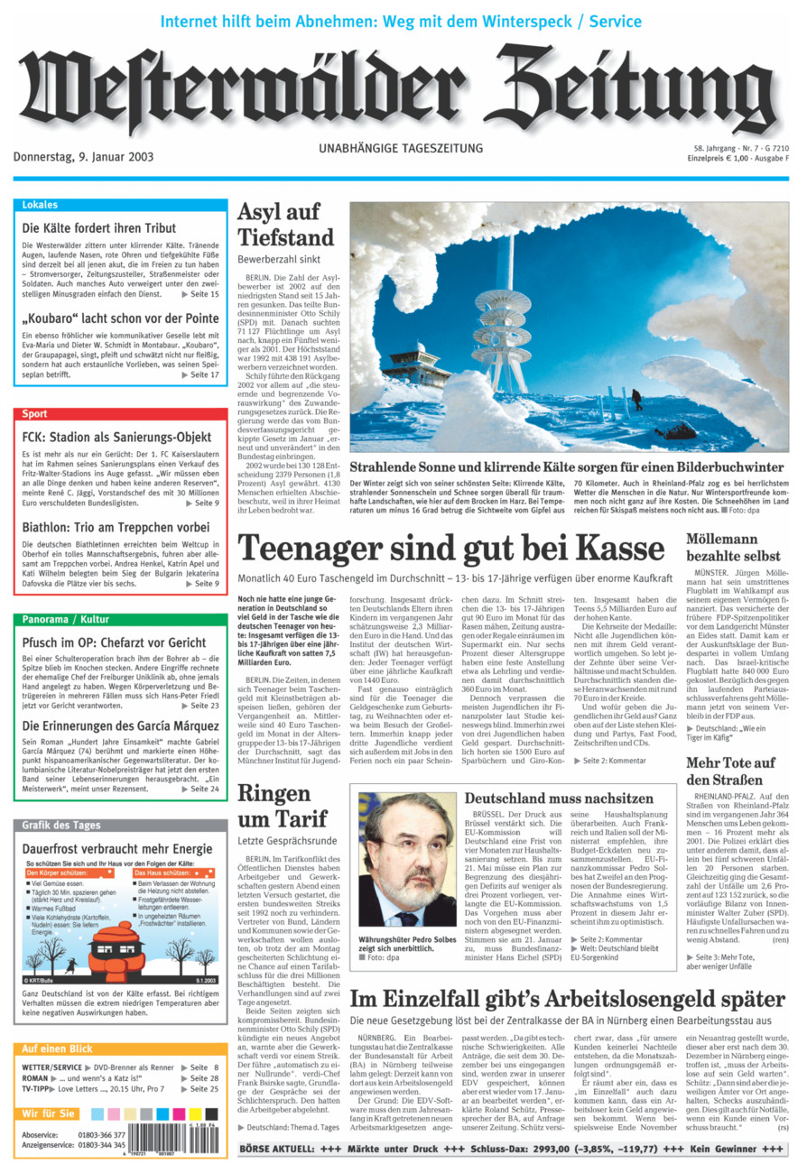 Westerwälder Zeitung vom Donnerstag, 09.01.2003