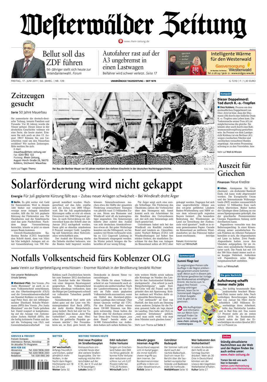 Westerwälder Zeitung vom Freitag, 17.06.2011